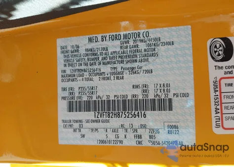 2007 Ford Mustang Gt Deluxe/Gt Premium from USA, damaged, VIN 1ZVFT82H875256416